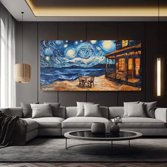 Van Gogh Starry Night Canvas Wall Art - 1.5" Framed Abstract Painting with Vibra - Picture 7 of 7